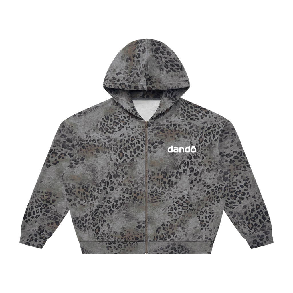 Dandō Grey Leopard Full Zip Hoodie