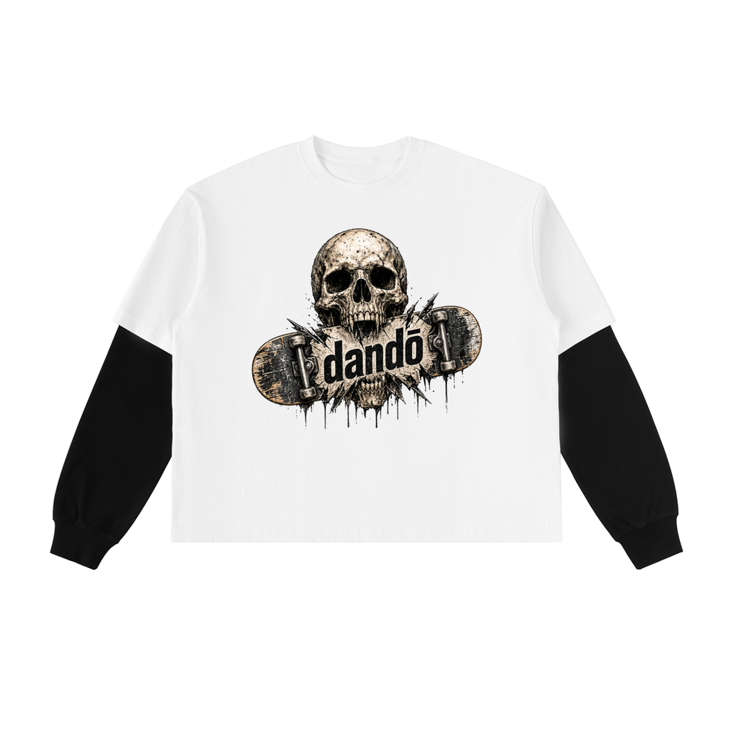 Dandō Over Bite Layered Contrast Sleeve Cotton Shirt