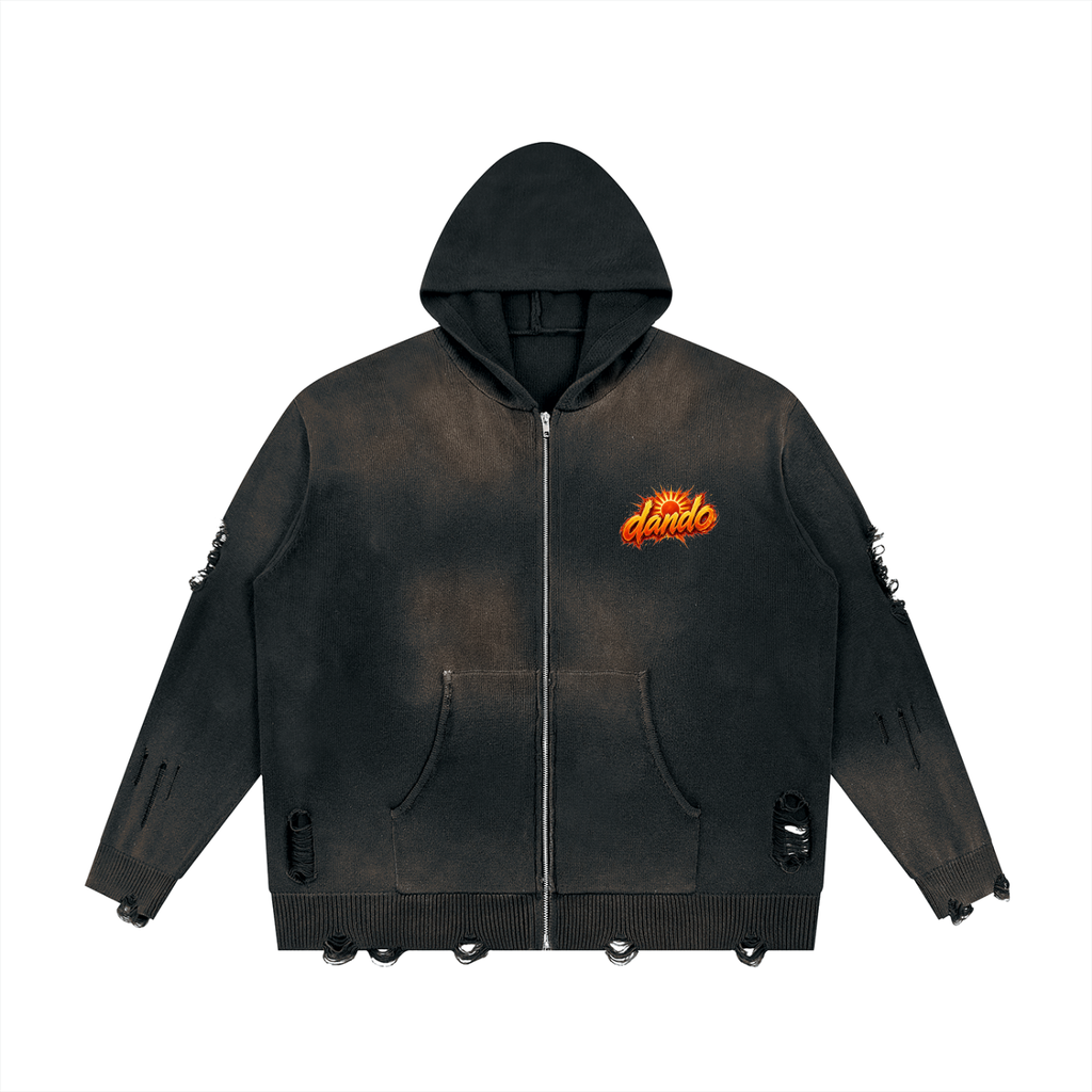 Dandō Burning Sun Distressed Full Zip Sweater